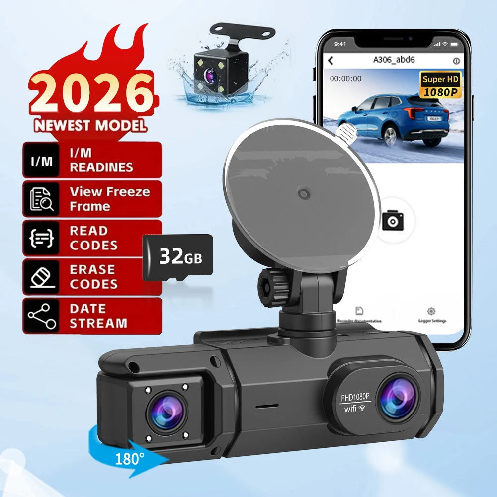 

Dash Cam For Cars 32G Card 3Channels FHD1080P Car DVR Night Vision Loop Recording G-sensor Driving Recorder Tachograph Black Box
