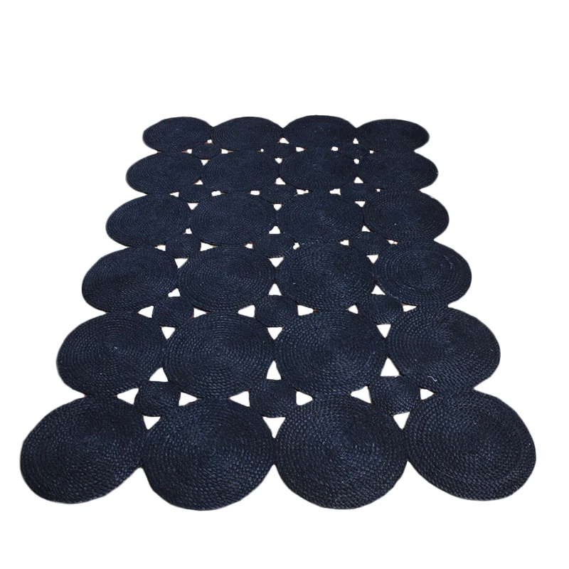 Navy Blue Rug Natural Jute Area Rugs Hand Braided Reversible Runner Carpet Modern Look Area Rug Bedroom Decor