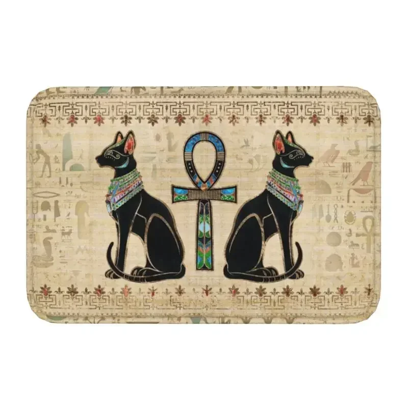 Egyptian Cats And Ankh Cross Front Door Floor Entrance Mat Indoor Horus Eye Egypt Hieroglyphic Kitchen Living Room Carpet Rug