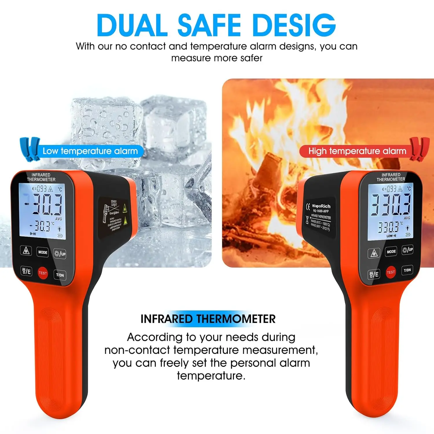 BT-1600APP Bluetooth Infrared Thermometer Gun -50~1600℃ Non-Contact IR Laser Temperature Gun DS30:1 for HVAC Oven BBQ Industrial