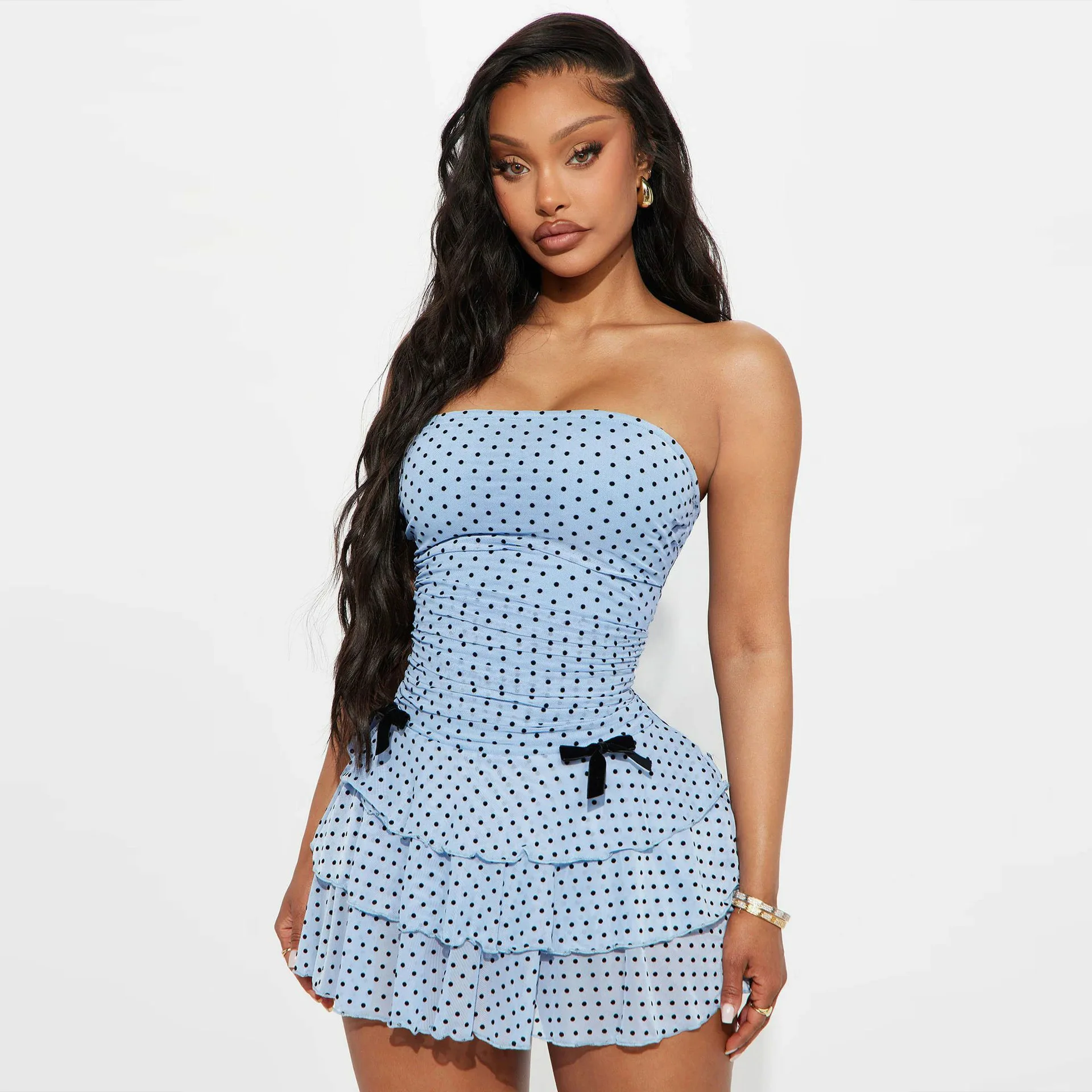 

Sexy Tube Top Mini Dresses Women Dots Print Bowknot Sleeveless Party Dress Hot Girls Streetwear Package Hip Short Vestidos 2025