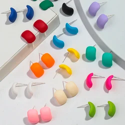 Cute 9Pairs/set Colorful Small Acrylic Curved Rectangle Earrings for Women Girls Star Square Round Earrings Fashion Jewelry