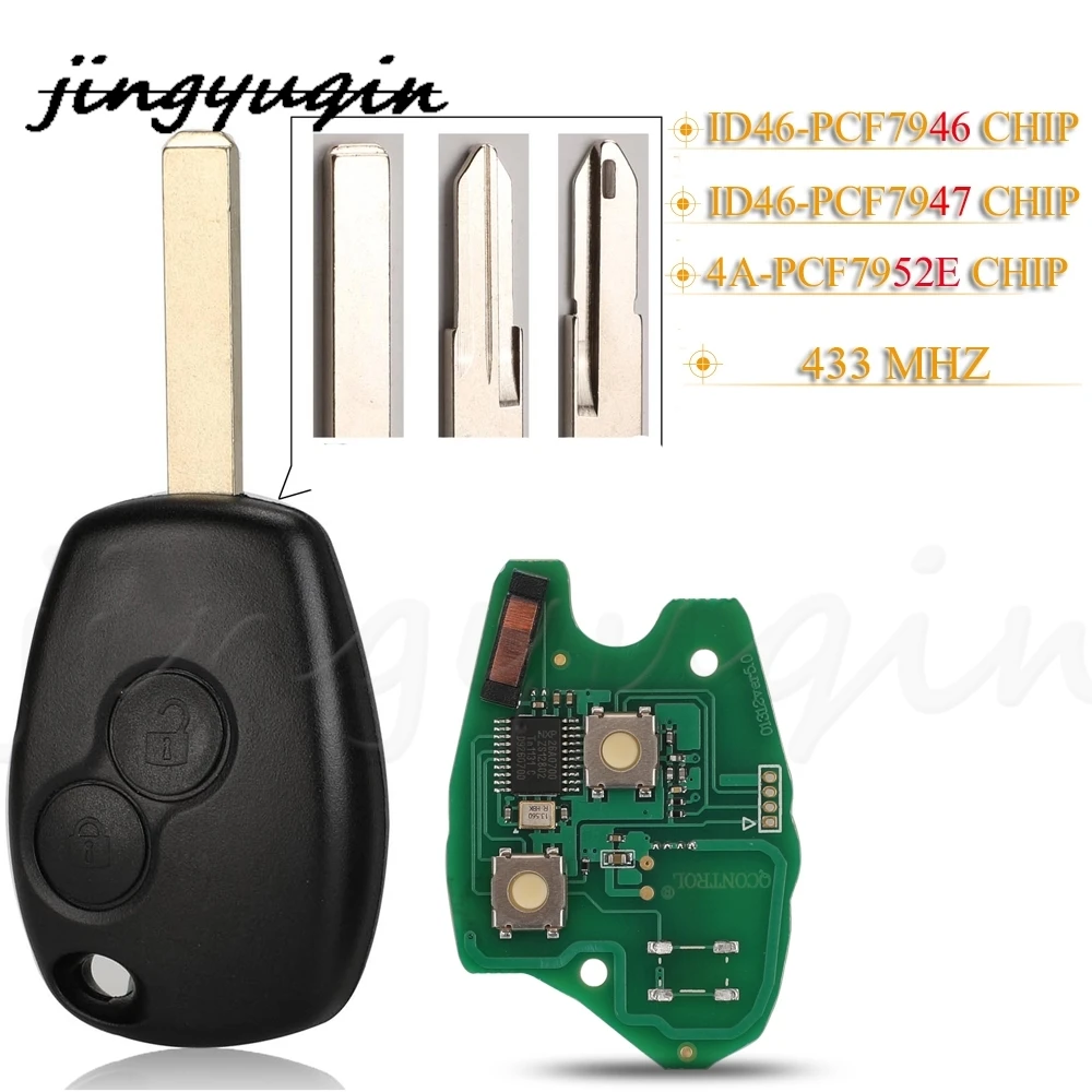 

jingyuqin Remote Car For Renault Duster Modus Clio 3 Twingo DACIA Logan Sandero Kangoo Nissan NV400 433Mhz PCF7947/7946/7952E