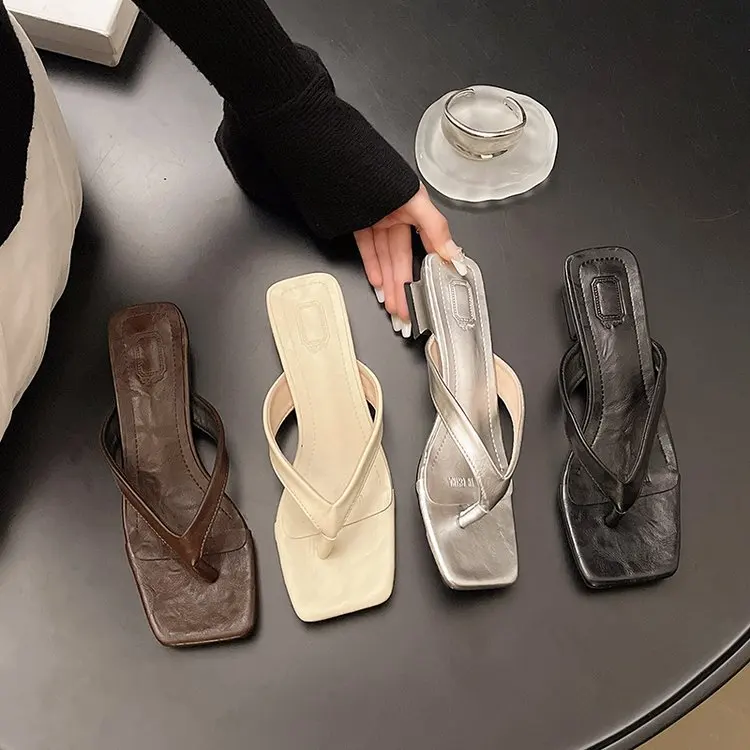 Fashionable Metal Flat Heel Sandals Women's Outdoor Summer Shoes Large Size Letter Combination British Style PVC Material