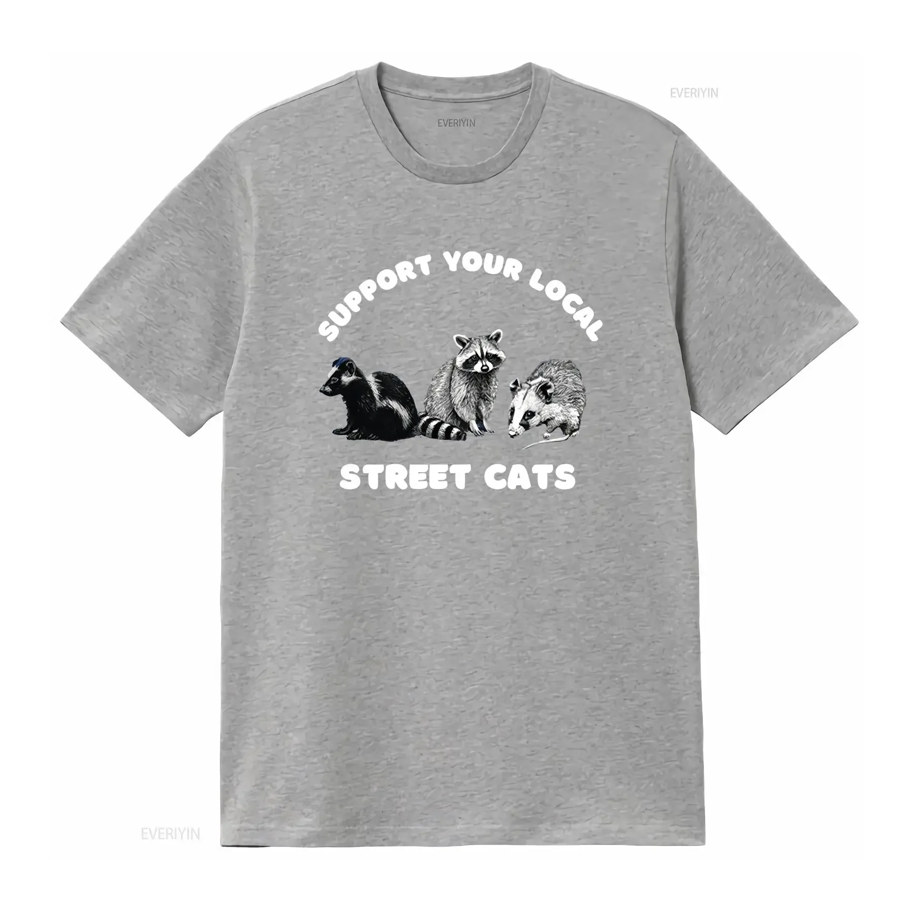 Support Your Local Street Cats T Shirt Funny Raccoon Skunk Opossum Premium Crewneck vintage Washed Stretched Unisex homme view 4