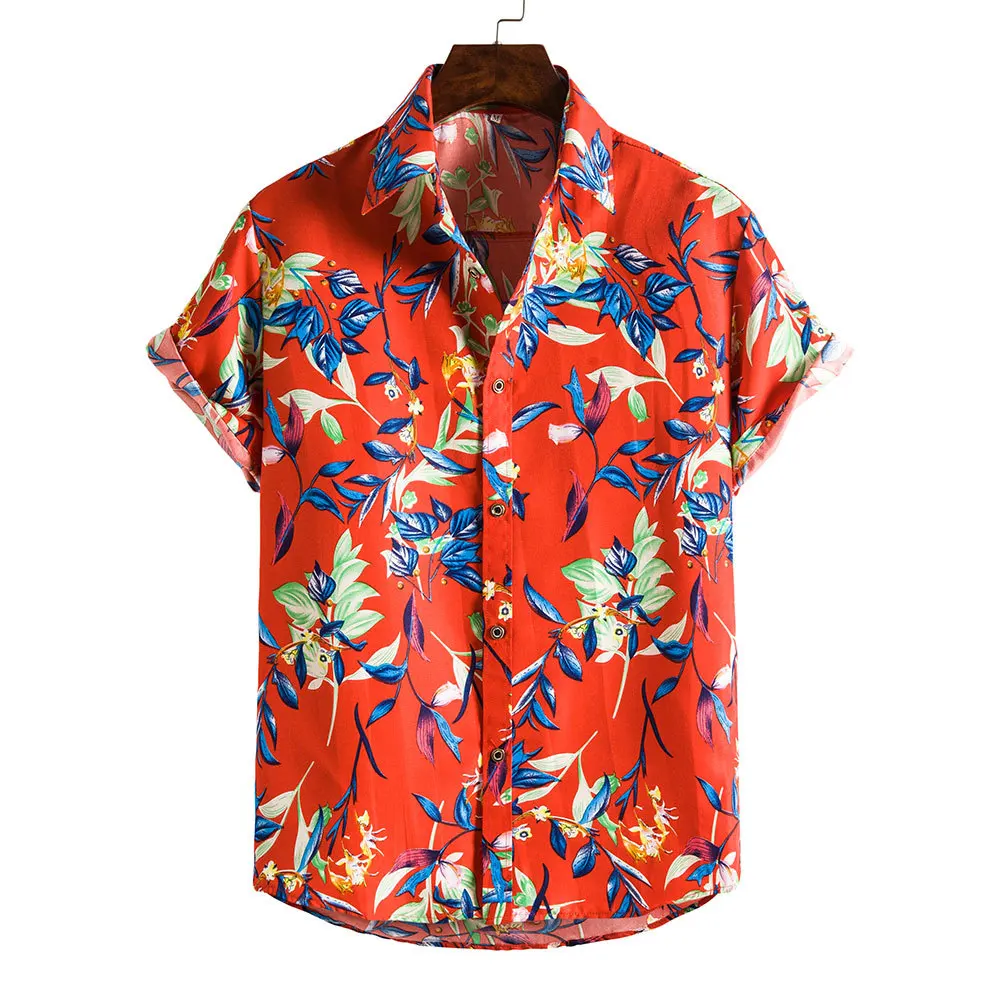 Camisa floral havaiana de manga curta masculina, top de férias, moderno, europeu e americano, novo, 2024