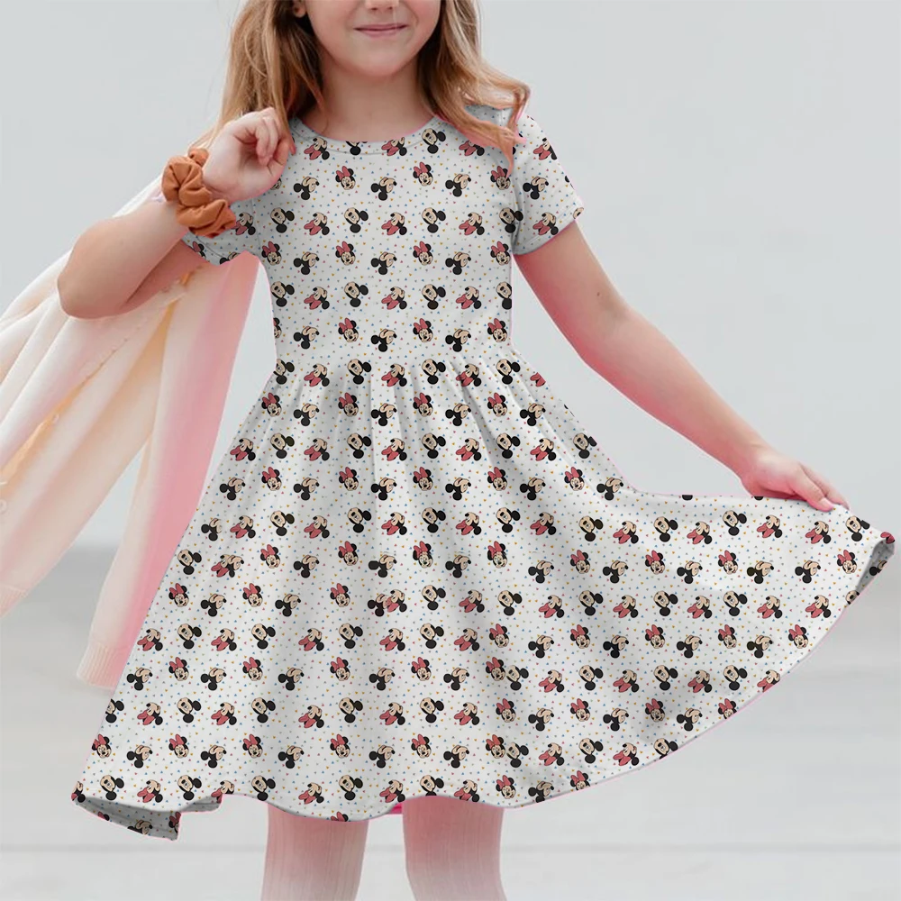 ディズニーミッキーマウスミニー柄サマードレスキッズガール服甘いデザート半袖カジュアルファッション誕生日ベビーガールドレス