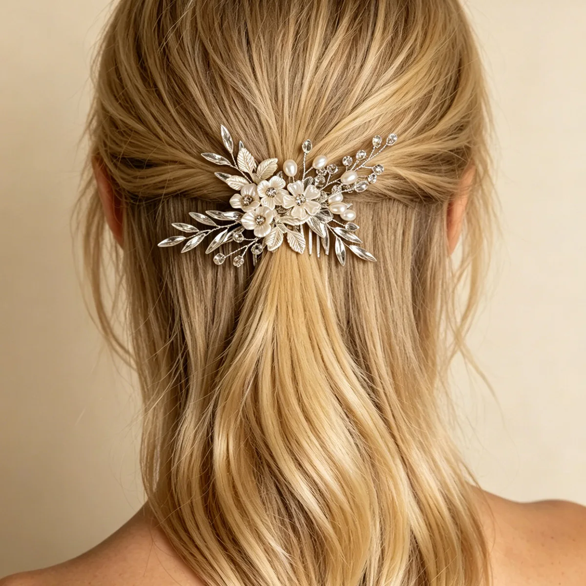Pearl Beaded Flower Hair Comb, Handcrafted Crystal Petal Hair Pin for Wedding,  Vintage Pearl Bridal Hair Accessories for Updo