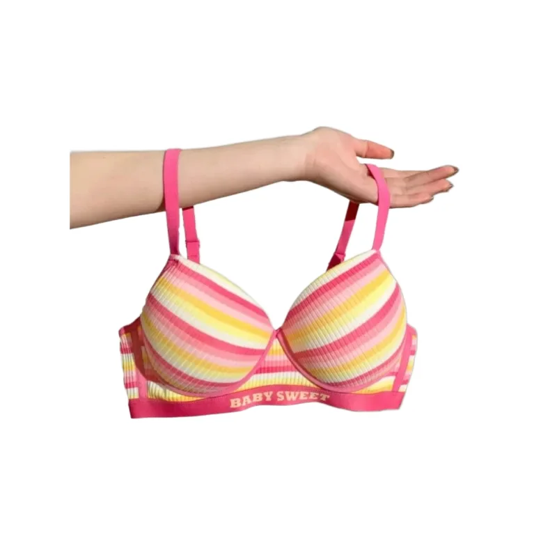 KUCLUT Seamless Push Up Bra Set, Rainbow Striped Shaping Bralette, Anti-Sagging Lingerie for Small Chest, Slimming Comfort Fit