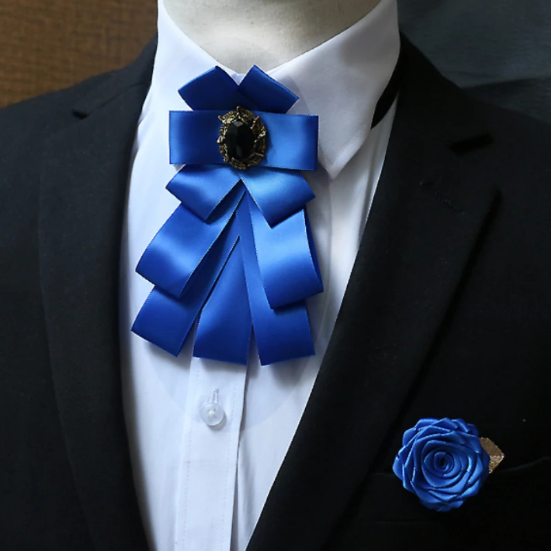 

Men's Collar Flowers Brooch Ribbon Crystal Accessories High-end Fashion British Korean Business Banquet Wedding Bow Tie Corsage