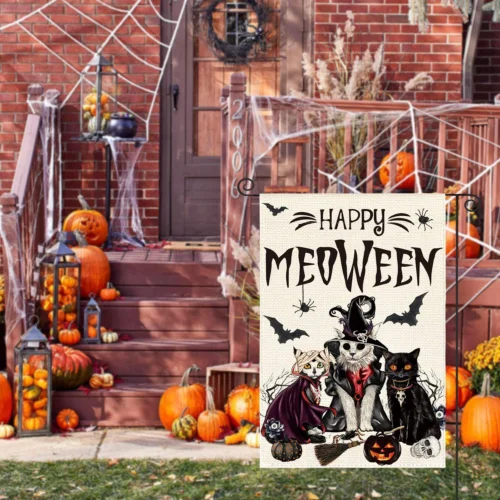 Halloween Spooky Cat Garden Flag 12X18 Inch Double Sided Outdoor Day of the Dead KKL AAL HHM WZZ yyi