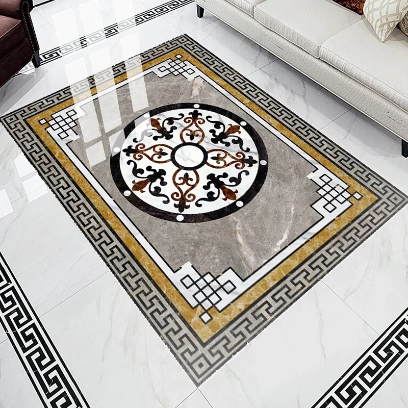 

Custom 3D Floor Mural PVC Waterproof European Style Marble Grey Carpet Pattern Living Room Bedroom Floor Decoration Wallpaper