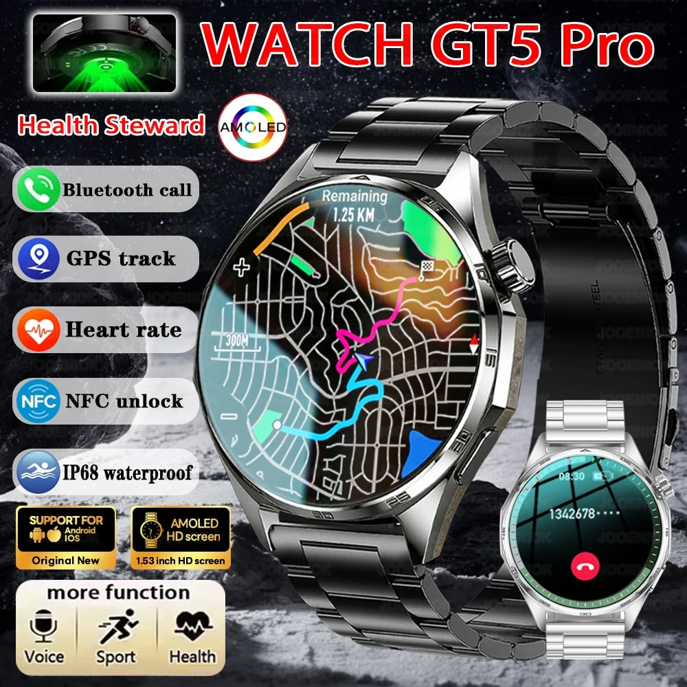 

2026 Новые NFC GPS часы GT6 Pro Смарт-часы для мужчин Мониторинг сердечного ритма и здоровья IP68 Водонепроницаемые Bluetooth-смарт-часы с вызовом для HUAWEI
