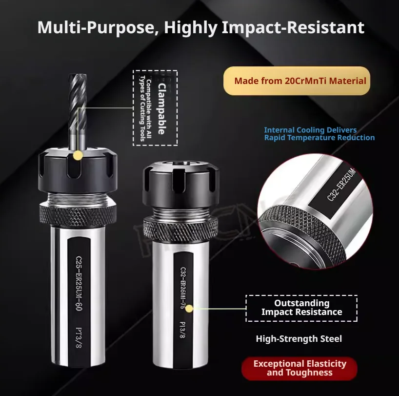 Lathe Extension Rod C20 C25 C32 C40 ER16 ER20 ER25 ER32 CNC Tool Holder High-precision Shock-resistant Tool Drive Extension Bar