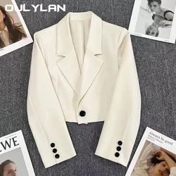 Cropped Blazers for Women 2024 Simple Single-Button Fashion Long Sleeve Up Suit Jacket Elegant All Match Office Female