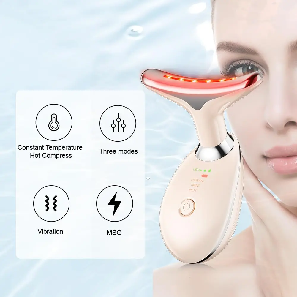 Masseur de cou et de visage, appareil de massage du visage avec modes de couleur thermiques à triple action pour les soins de la peau, outil de sculpture du visage pour double