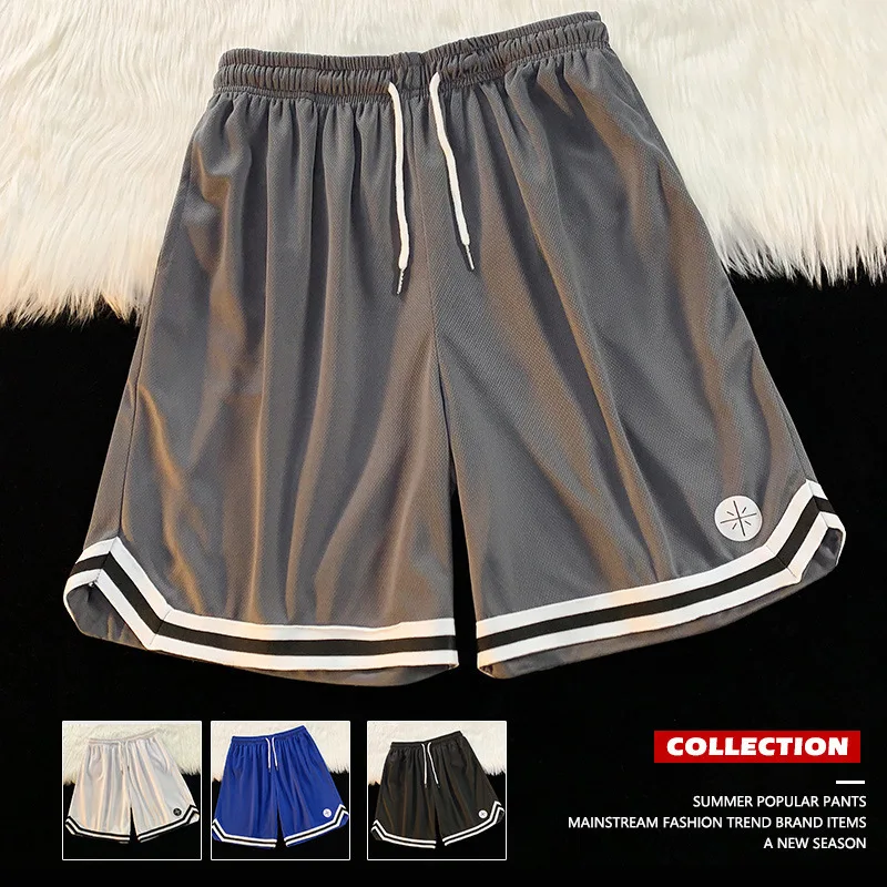 Wearing basketball shorts in summer, men's thin casual dry ice silk pants, loose and versatile pants, men's pants