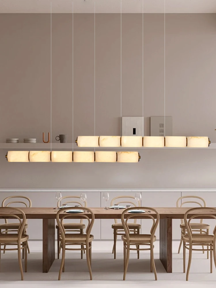 Post-modern Natural Stone Marble Bamboom Pendant Lights Long, Led Dimmable Room Decor Alabaster Hanglamp over Dining Table