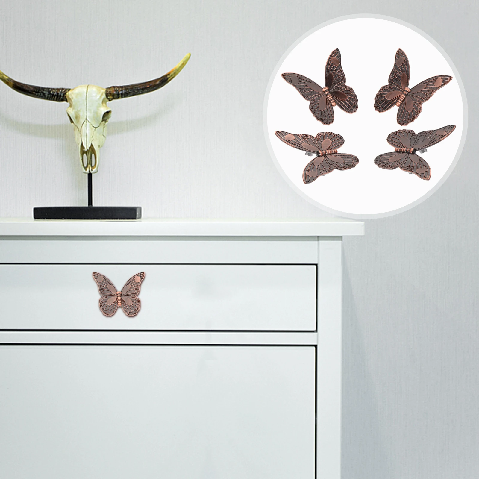 

4Pcs Butterfly Drawer Pulls Vintage Zinc Alloy Cabinet Handles for Furniture Decorative Knobs Replacement Easy Install Cupboard