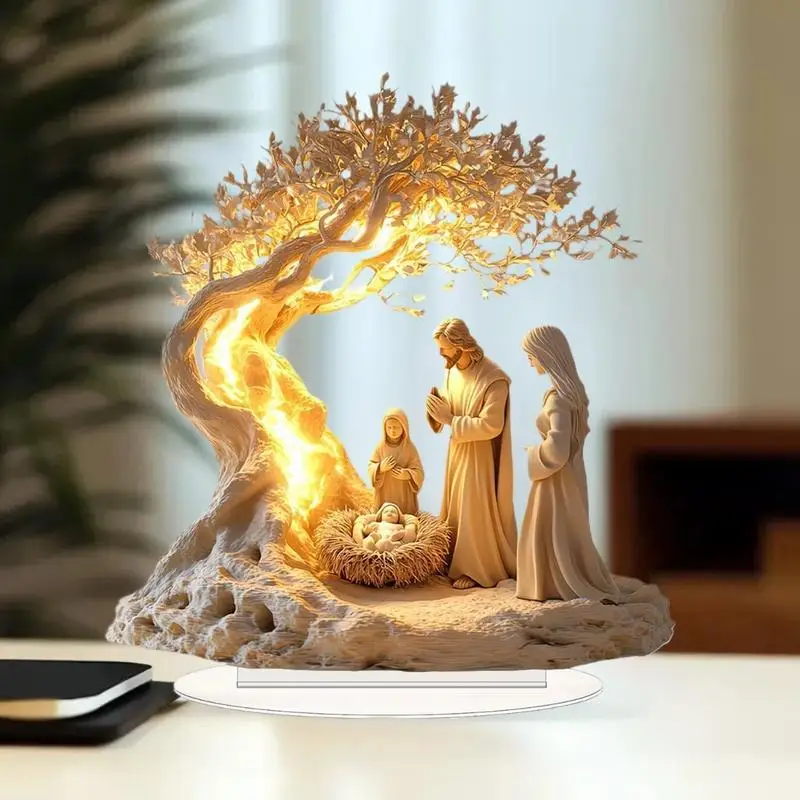 مشهد المهد الاكريليك التقليدي عيد الميلاد زخرفة مكتب 2D يسوع الولادة