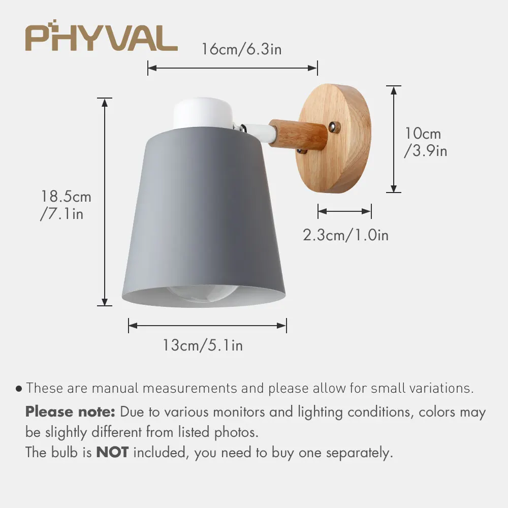 PHYVAL Nordic Wall Lamp Bedside Wall Light Wooden Wall Sconce For Bedroom Living Room Home Lighting E27 Macaroon Steering Head