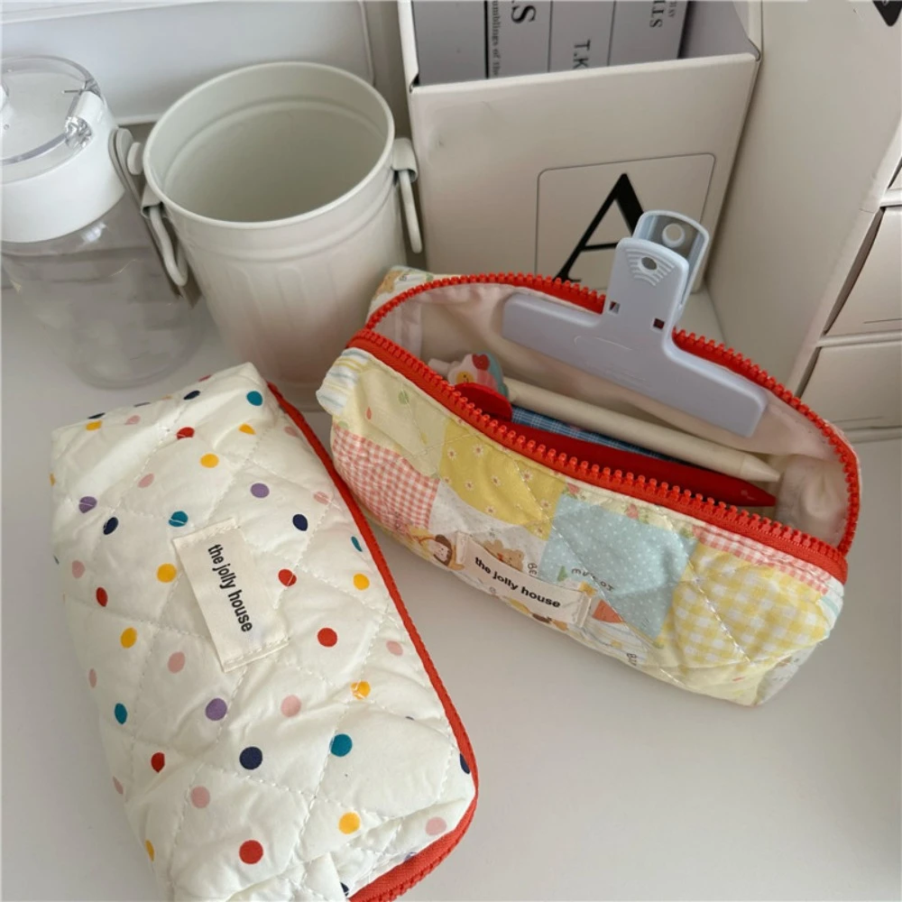 Tas pensil bunga kanvas portabel, tas penyimpanan Makeup pelajar kapasitas besar, tempat pensil alat tulis kantor