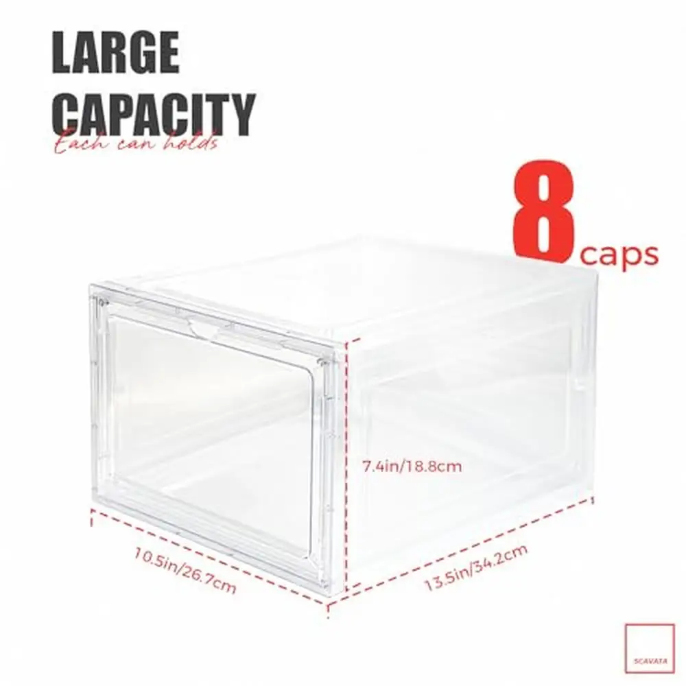 6 Pack Clear Hat Storage Containers Magnetic Door Snapback Cap Holder Stackable Organizer Box Space Saver Durable Baseball Caps