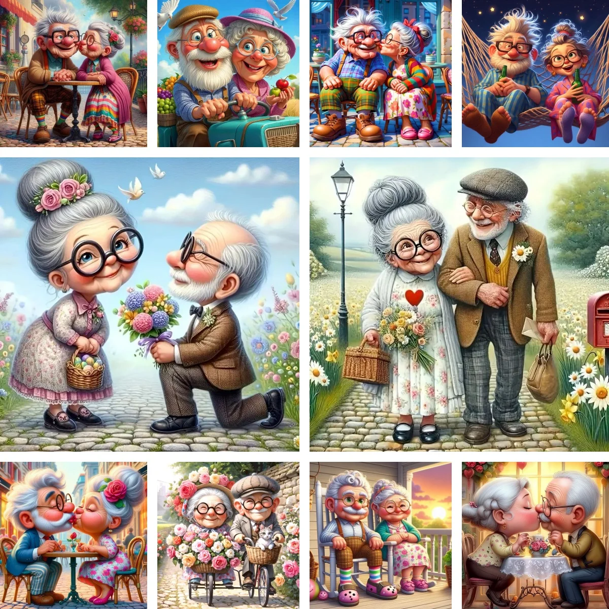 5D Diamond Painting Elder Couple Proposal Portrait Full Square Rhinestone Picture Diamond Embroidery Mosaic Engagement Gift