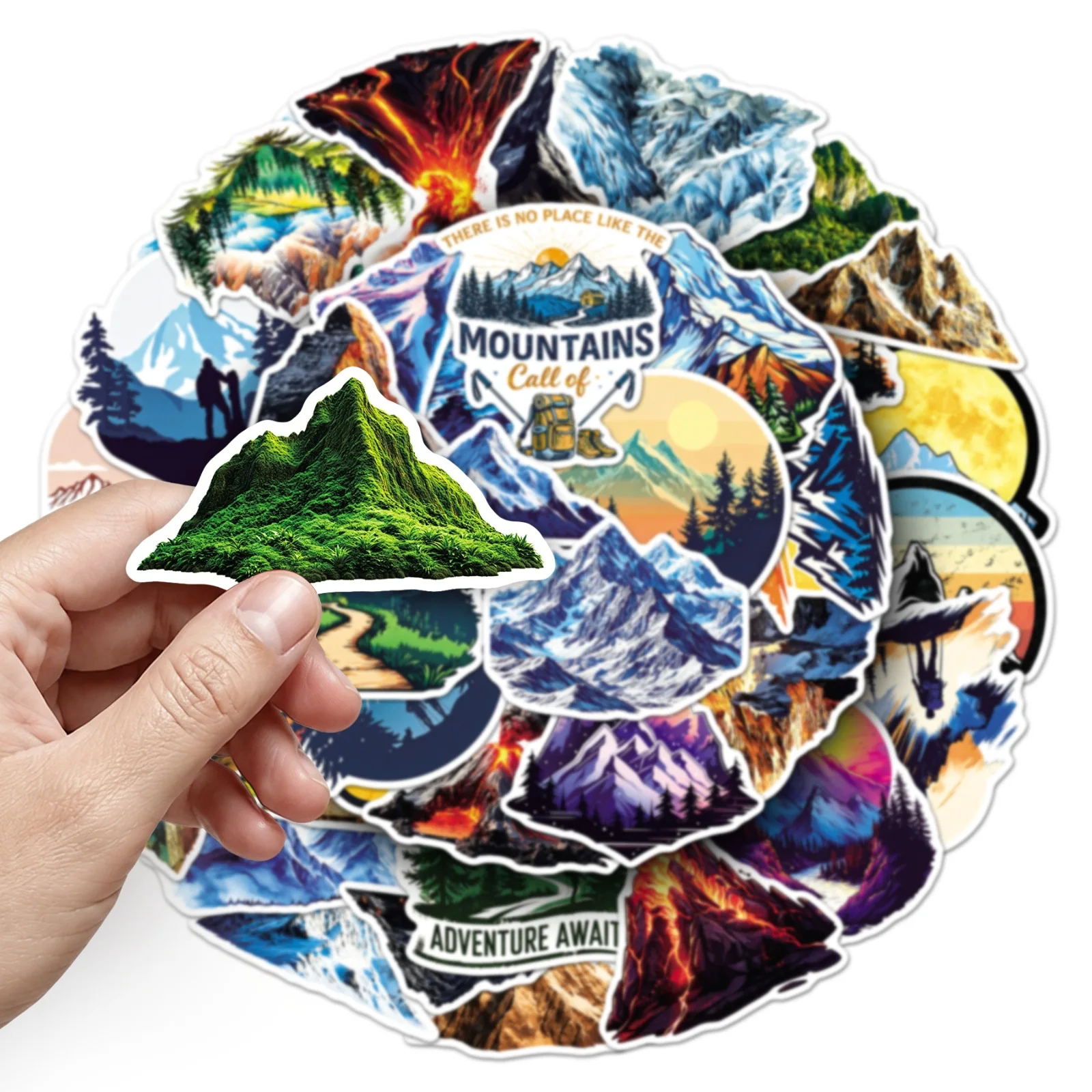 50 PCS Hand Drawn Mountains Snow Mountain Scenery Theme Stickers Decorate Luggage Skateboard Helmet Car Removable Decals