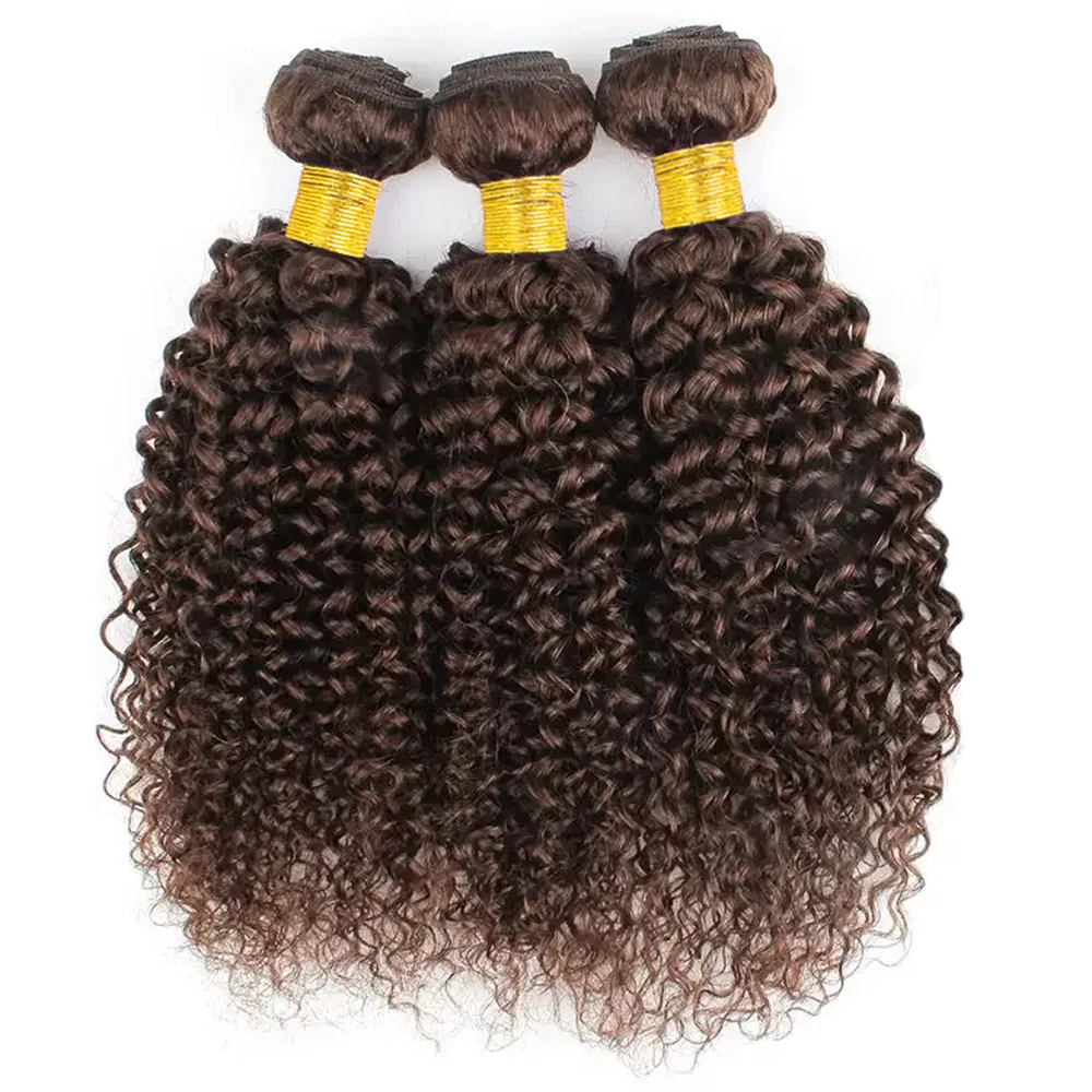 

# 4, кудрявые вьющиеся пучки, бразильские коричневые кудрявые пучки человеческих волос, наращивание волос # 4 коричневых вьющихся человеческих волос для женщин