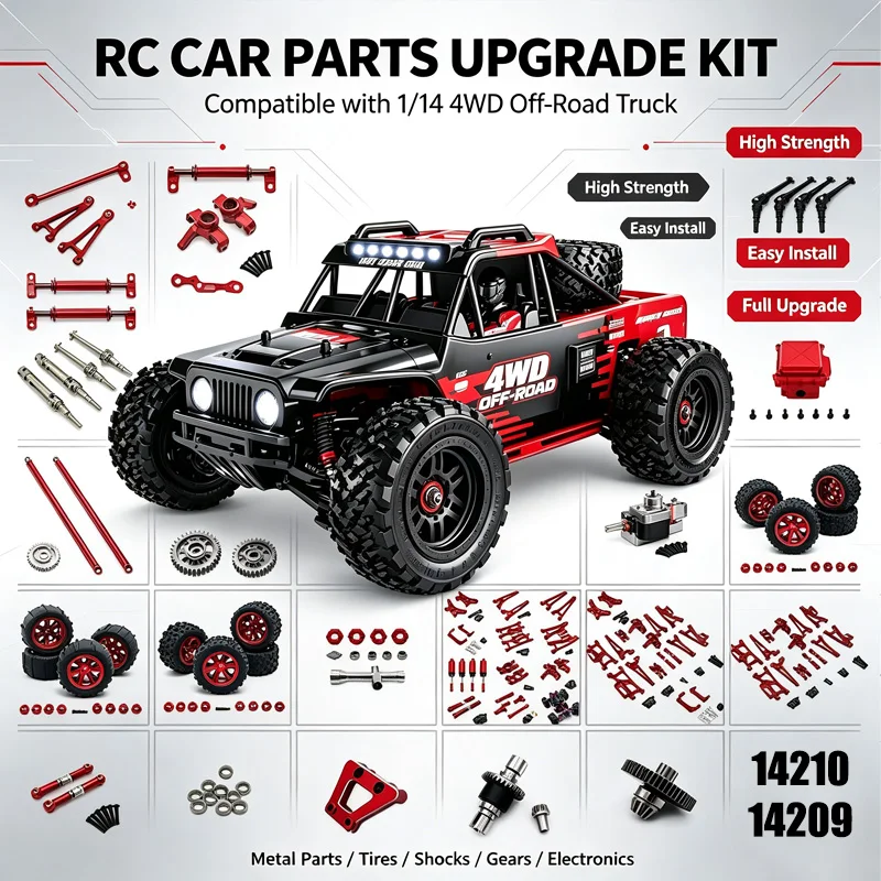 MJX Hyper Go 1/14 14209 14210 Upgrade-Komponenten: Metall-Antriebswelle, Getriebe, Differential, Arm, Spurstange, Stoßdämpfer, Reifenteile SCY