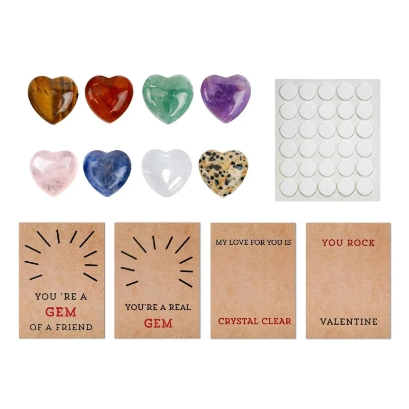 

24 Pcs Valentine's Day Greeting Card with Heart Crystal Stones, Valentines Cards Handmade Gift Cards Set for Boys Girls