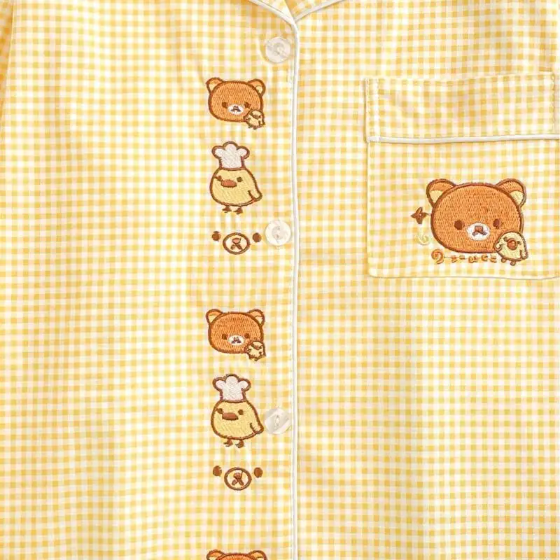 بيجامة Rilakkuma للنساء في الربيع والخريف سراويل بأكمام طويلة من القطن الخالص فتاة كرتونية صفراء متقلب ملابس منزلية لطيفة