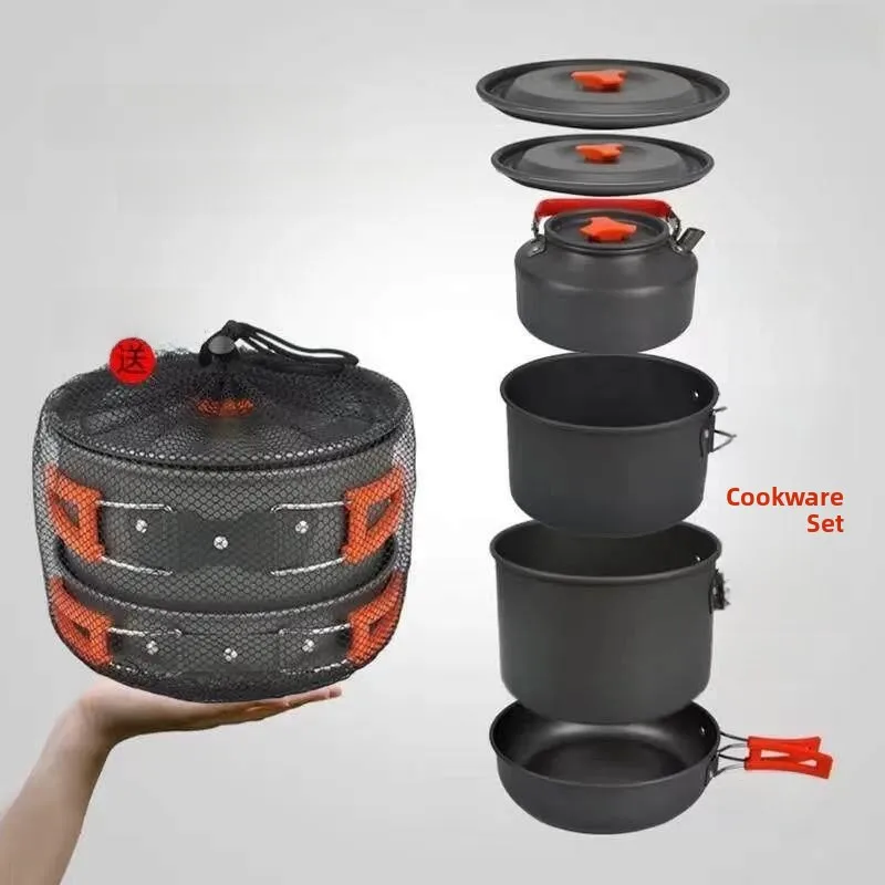 

Portable Outdoor Camping Stove Set Aluminum Alloy Hard Oxide Tea Pot Fry Pan Water Boiling Wilderness Cooking Utensils