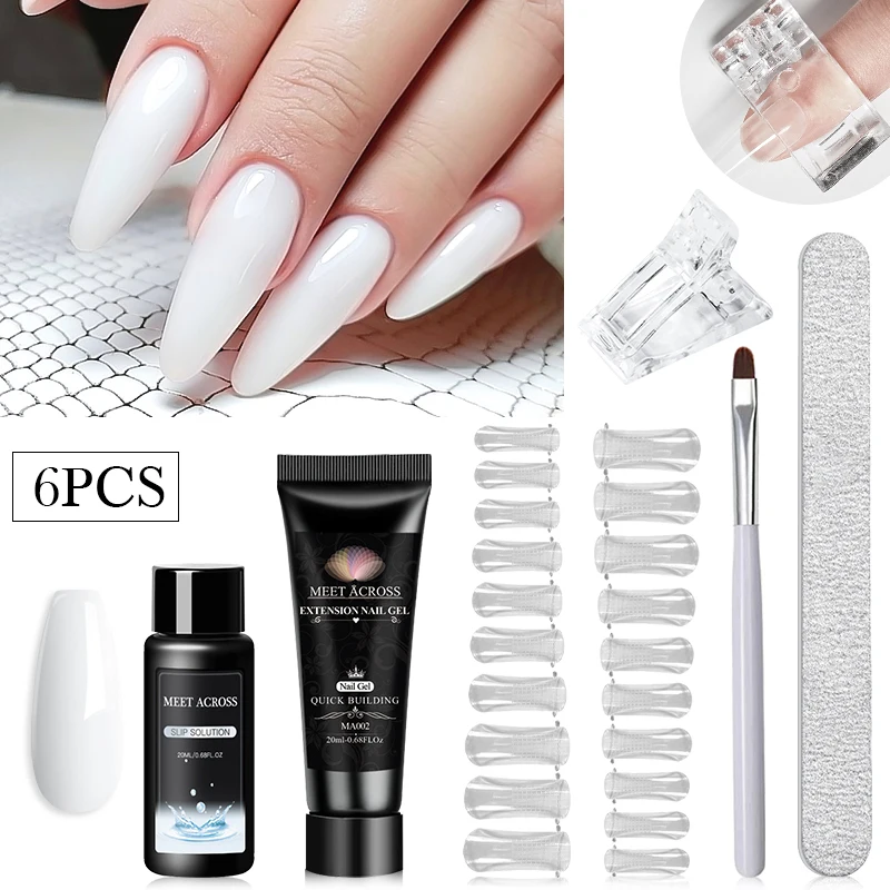 MEET ACROSS 20ML Nail Extension Gel Kit Quick Building Hard Gel Acrylic Crystal White Nude  Construction UV Gel Nail Polish Set