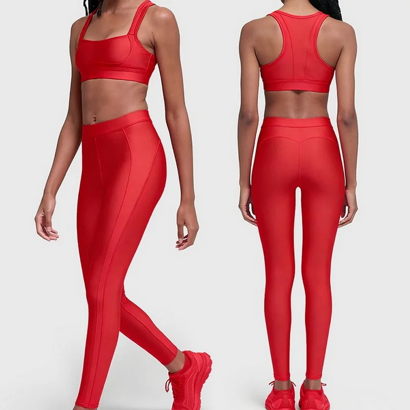 Women's Yoga Suit Beautiful Back Running Bra High Waist Hip Lifting Abdominal Compression Slimming Effect Leggings Sportswear