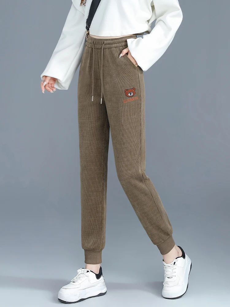 

Утепленные флисовые брюки-харланы женские, повседневные спортивные брюки, весна-осень-зима, свободный крой, прямые штанины, высокая талия, для поездок на работу/учебу