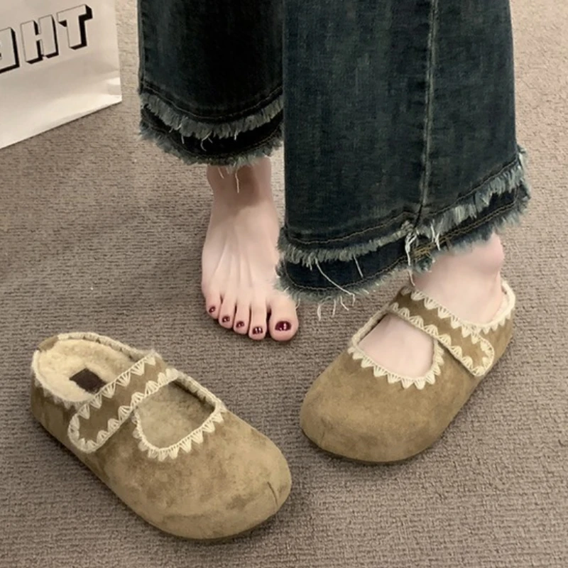 

Модные простые высококачественные женские тапочки, замшевые туфли на плоской подошве, повседневные летние новые женские тапочки 2025 года