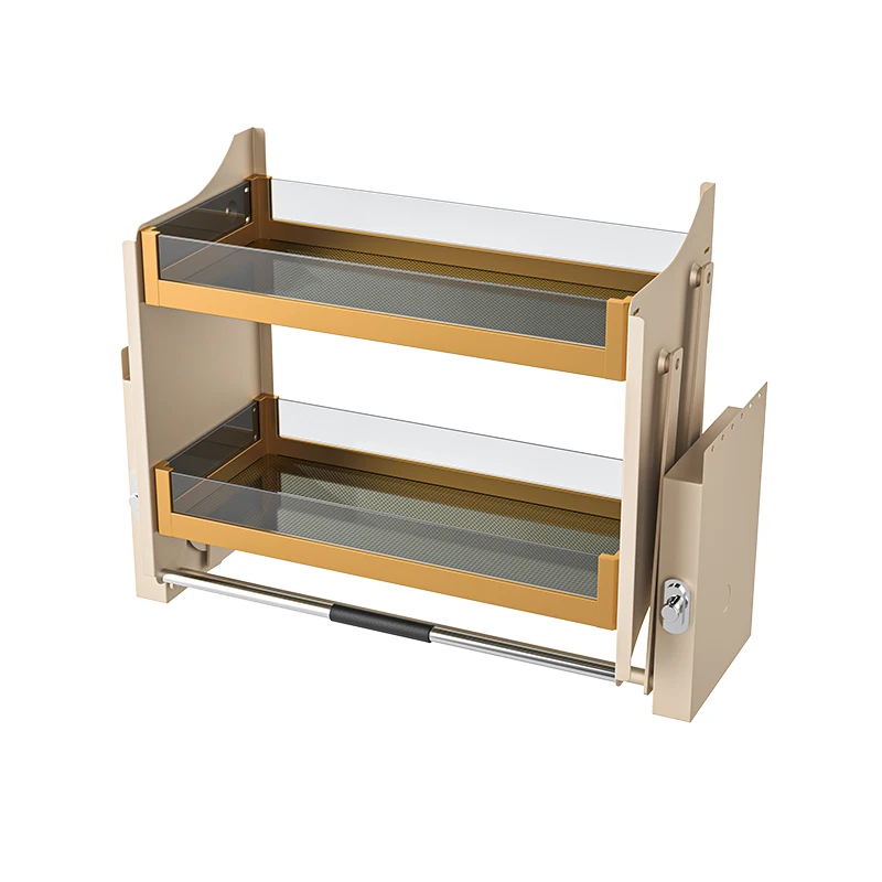 خزانة مصعد زجاجية للتخزين ذات إغلاق ناعم من الفولاذ المقاوم للصدأ الفاخرة قابلة للسحب للمطبخ #1