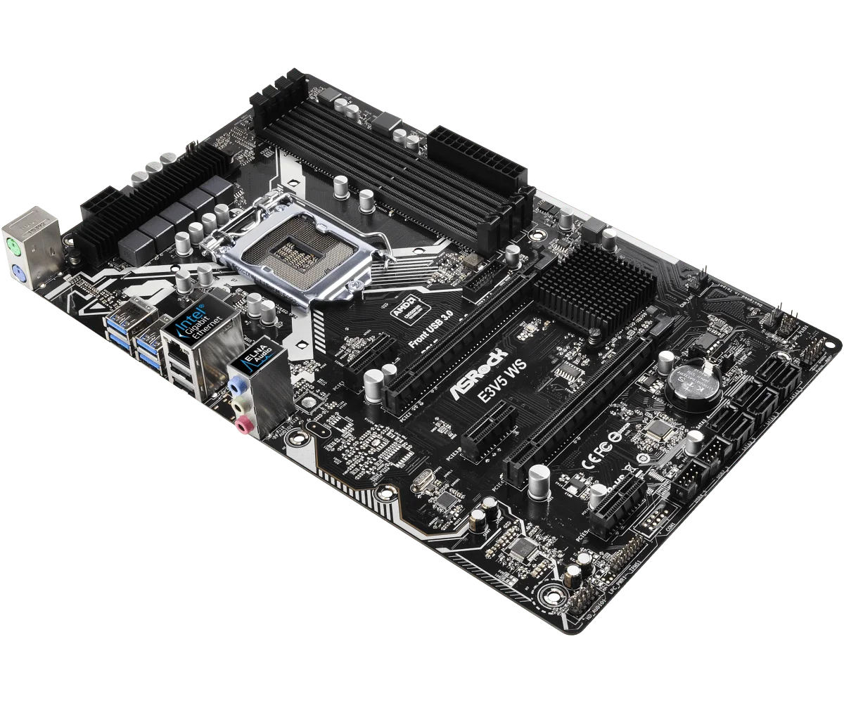 Imagem -03 - Placa-mãe Asrock-e3v5 ws Lga 1151 Intel C232 Ddr4 2133 64g Suporte I76700 I5-6500 I3-6320 G4500 I77700 I7-7700 Cpu Nvme Ssd