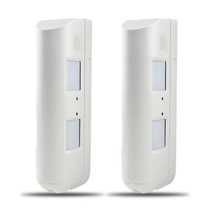 

2 шт., уличный проводной занавес, PIR-датчик движения с дип-переключателями, иммунитет домашних животных, 25 кг, встроенный зуммер, 70 дБ, звук, 24-метровое обнаружение