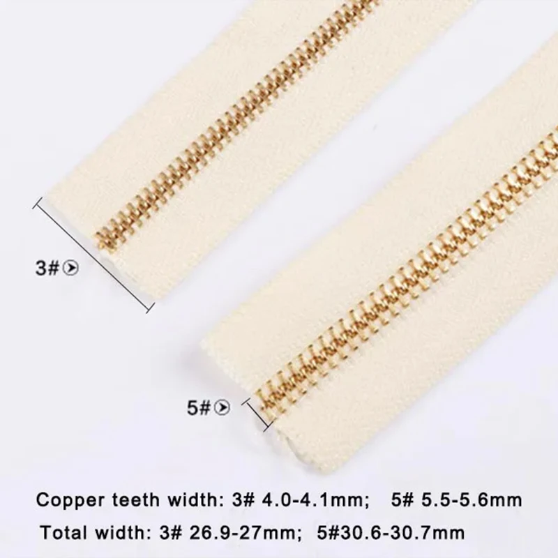 NEW (2set/pack) 25cm #3/#5 YKK Metal Zipper Copper Teeth&Nylon Cloth With D Ring for DIY Leather Craft Accessories Japan/HK Made