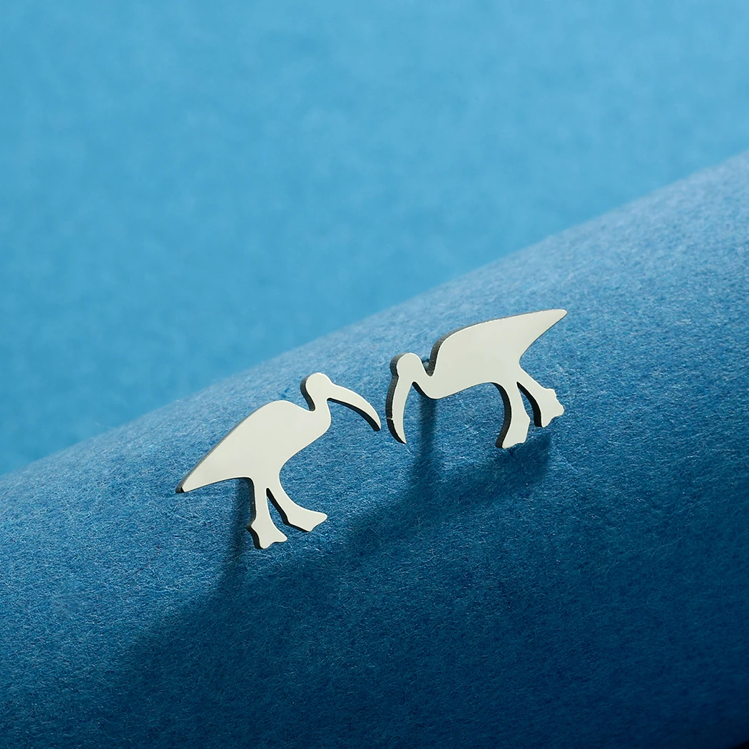 Cxwind Simple Laser Engraving Fashion Stainless Steel Earrings Ibis Bird Studs Australian Bird Silhouette, Studs Birthday Gift