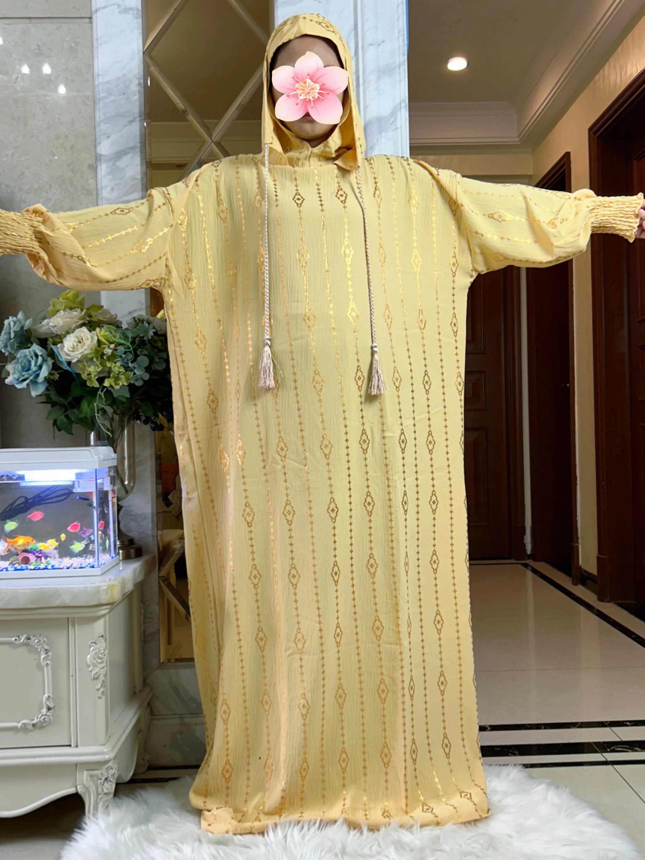 2025 Katoen Ramadan Moslim Twee Hoed Abaya Dubai Turkije Islam Gebed Kleding Goud Stof Jurk Islam Vrouwen Jurk kaftan