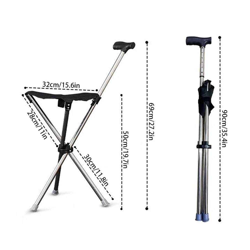 Adjustables Lightweight Cane with Seats 3 Legged Lightweight Folding Walking Stick Seats Stick for Elderly for Outdoor Walking image 4