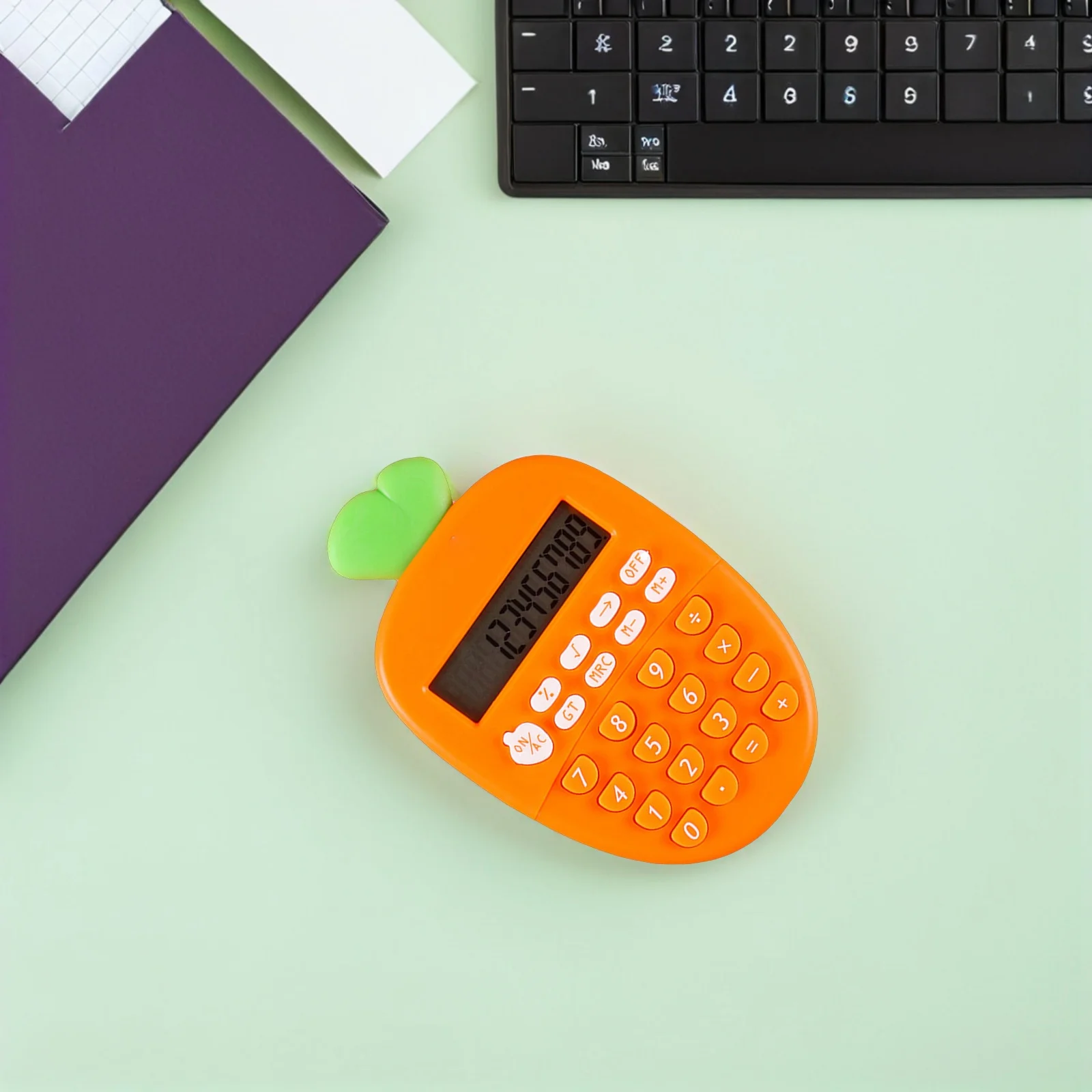 آلة حاسبة إلكترونية على شكل جزرة برتقالية محمولة مكونة من 12 رقمًا وخفيفة الوزن وآلة حاسبة للاستخدام المنزلي والمكتب والمدرسة