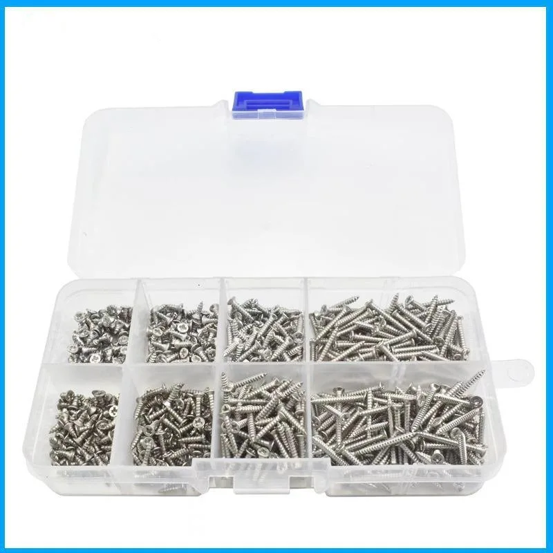 800pcs M2Countersunk self-tapping screw Carbon Steel Silver Cross Countersunk Head Self-Tapping Screw Set4-20mm