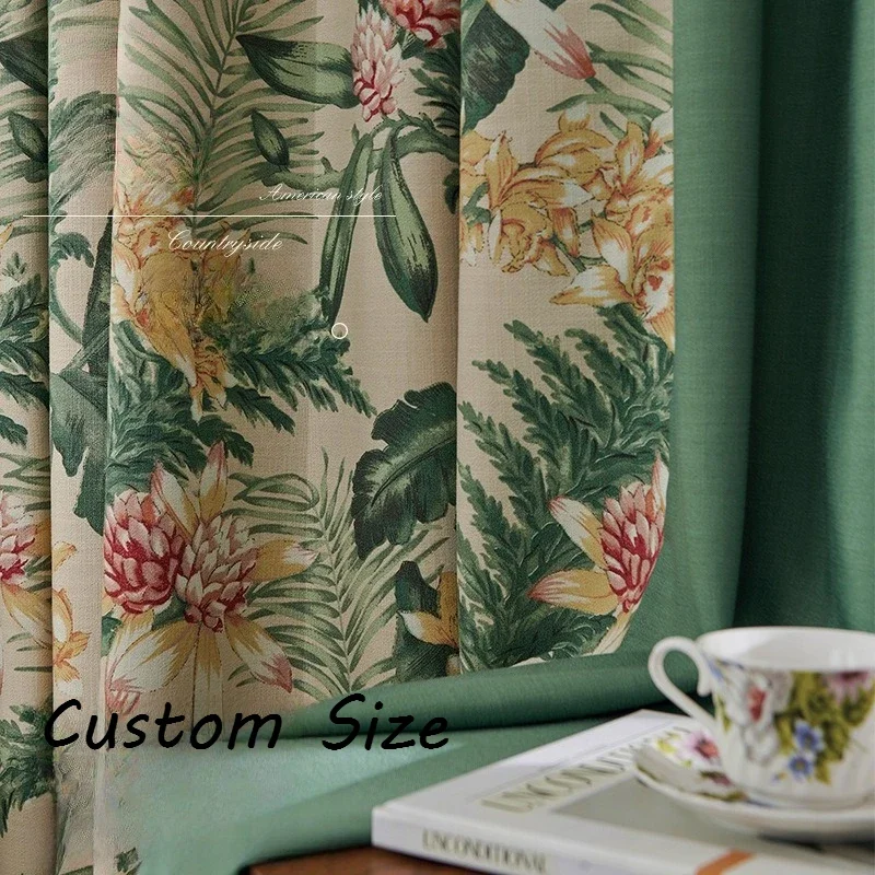 Custom Size French High End Chenille Printed Cotton Linen Curtains Full Blackout Fabric for Living Room Bedroom Home Decoration