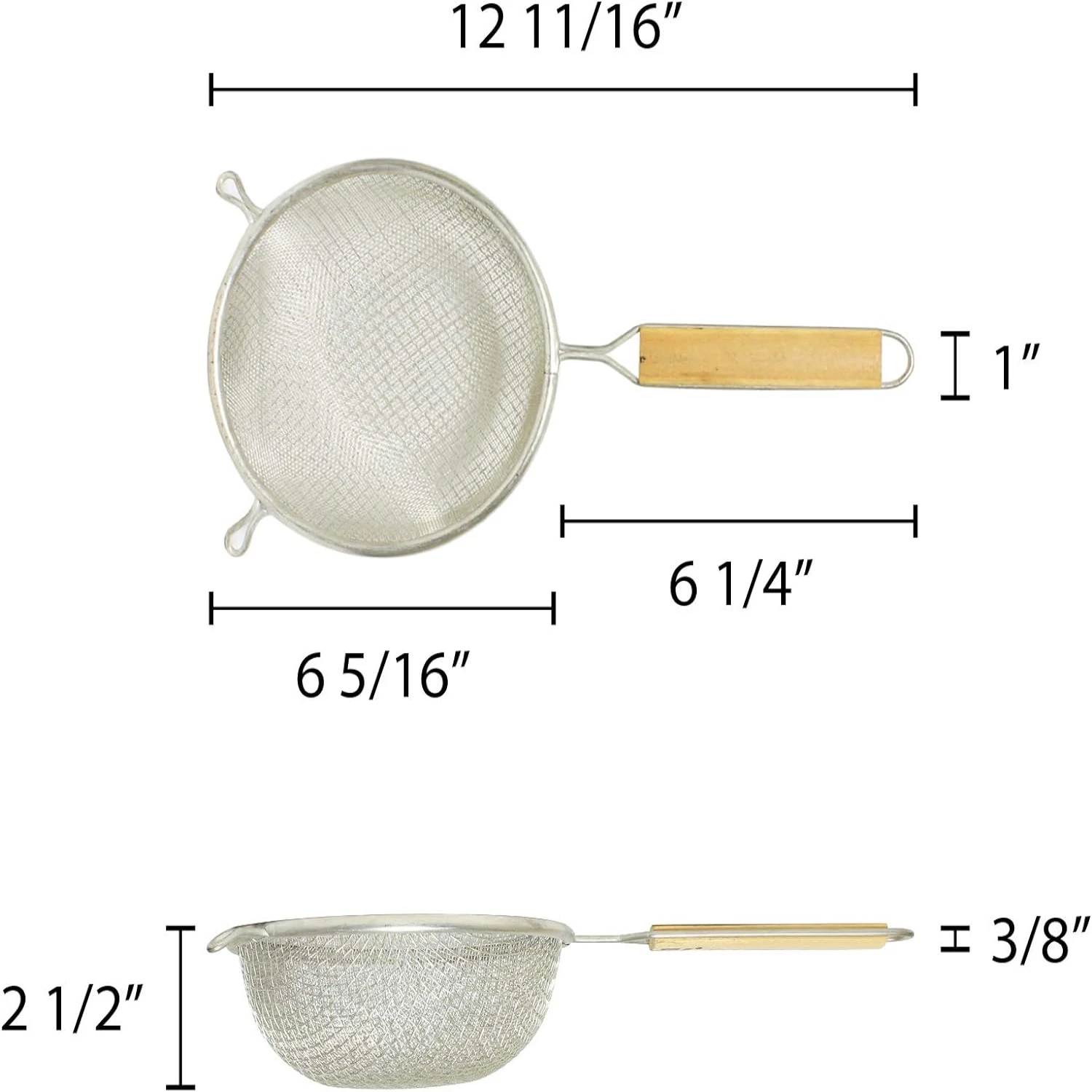 Boost your kitchen decor with this sleek, sturdy, and practical double wood-handled strainer! Ideal for restaurants, this high-q