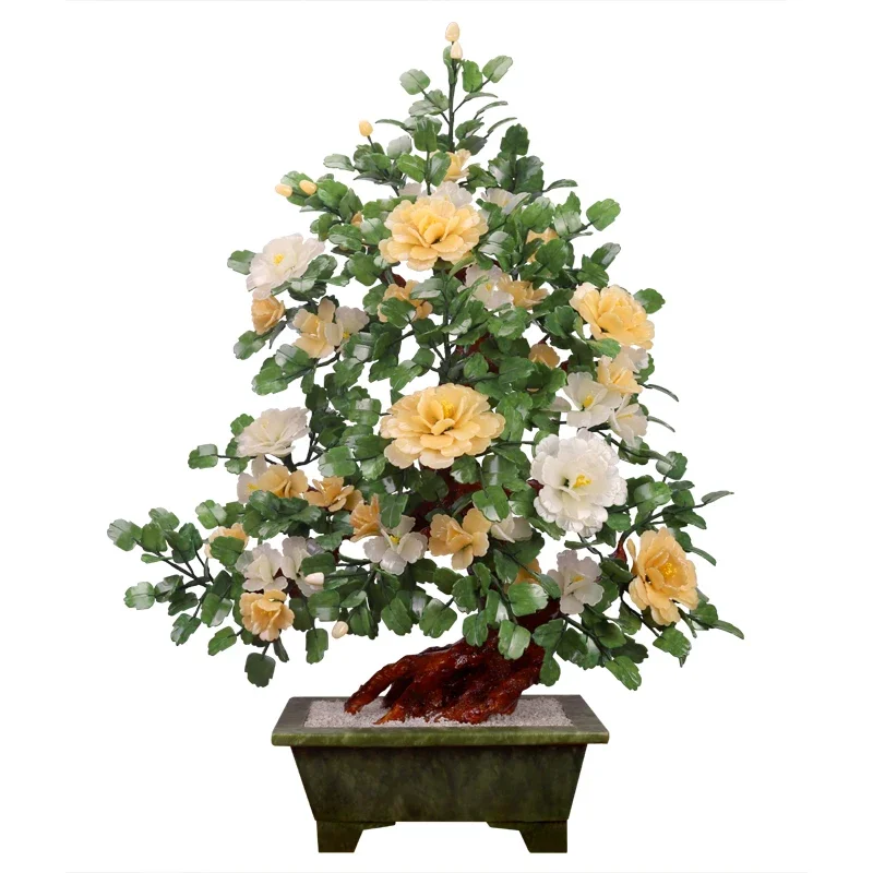 Natural jade large-scale high-end light luxury peony flower living room home jewelry jade carving handicrafts